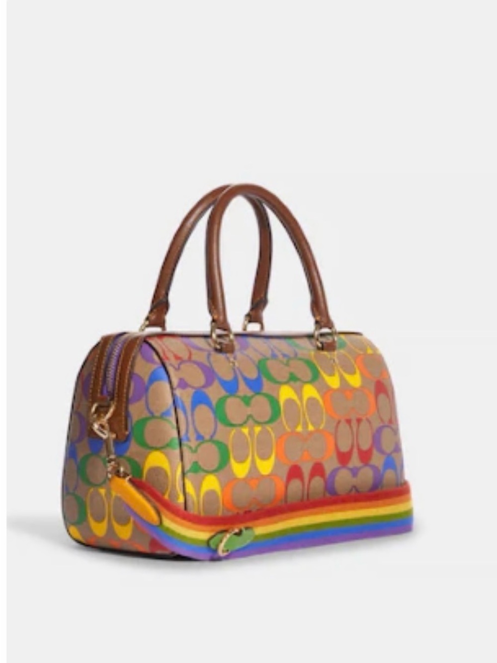 COACH SATCHEL Rainbow Signature Satchel Bag - Brown Handles LIMITED EDITION